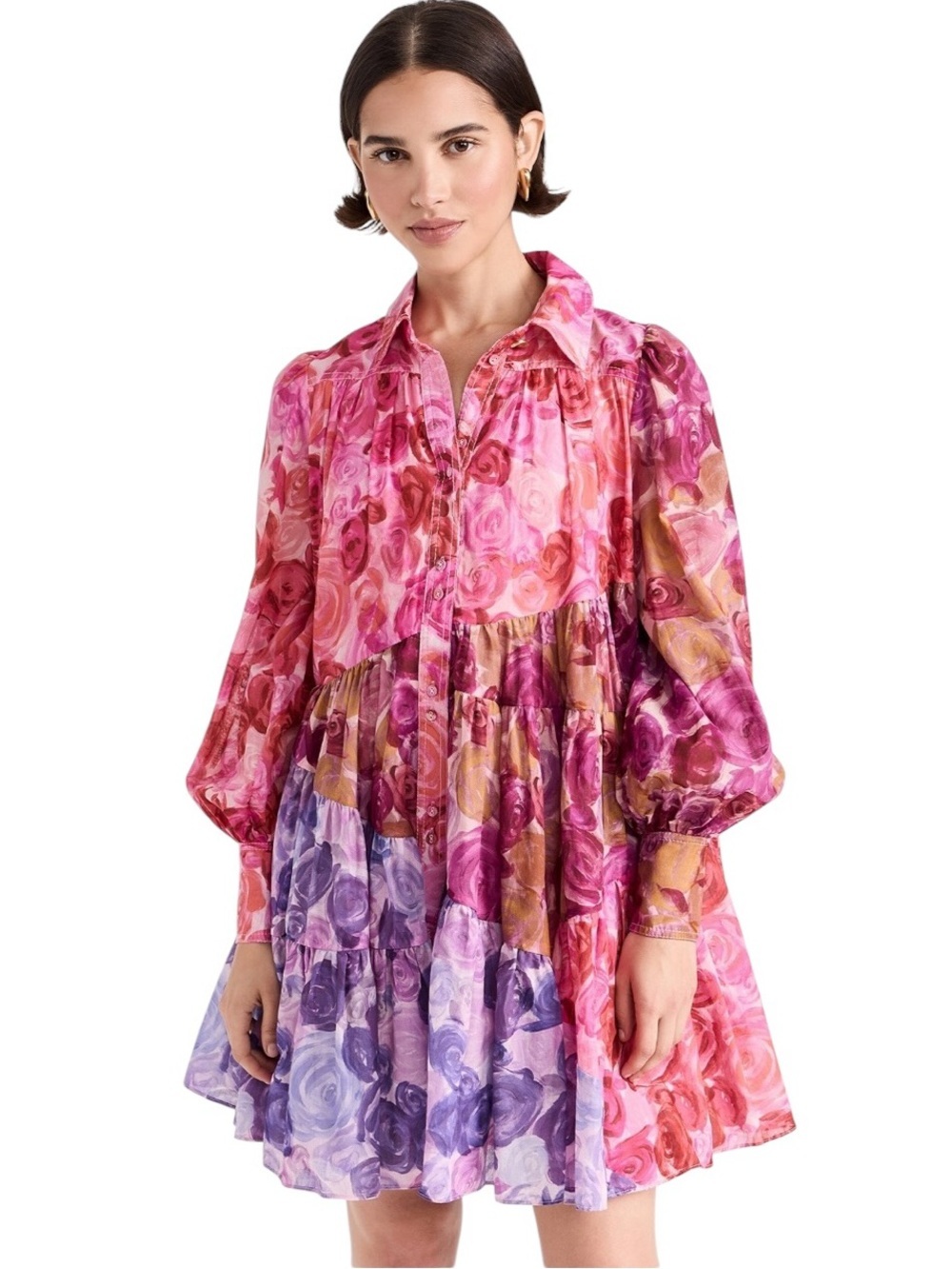 Aje. Cotton Vision Smock Floral Mini Dress Pink Purple Size 6